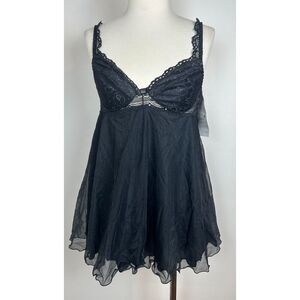 NWT NOS Vintage Black Lace Babydoll Nightie Set G-String Panty M Carpenter